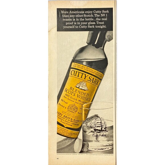 Cutty Sark Blended Scots Whiskey "The Proof is in Your Glass" Vtg Print Ad 1968 - Picture 1 of 3